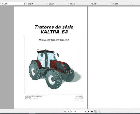 Discover the essential guide for your Valtra SA Tractor Series S3 with the comprehensive Operator’s Manual (PDF file). This manual is designed to provide you with all the necessary information to operate, maintain, and troubleshoot your S233-S353 models effectively.