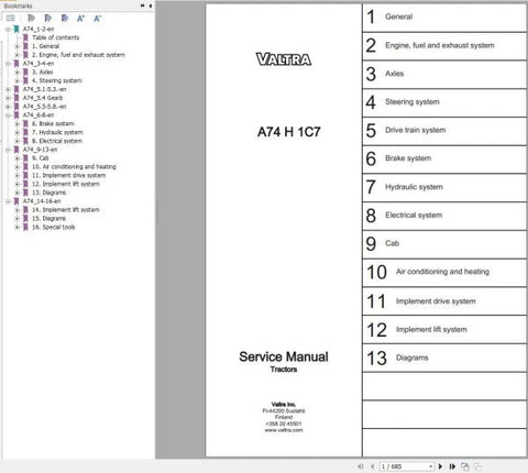 Discover the essential VALTRA TRACTOR A74H1C7 SERVICE MANUAL (39284211) in a convenient PDF format. This comprehensive guide is designed to provide you with all the necessary information to maintain and repair your Valtra A74H1C7 tractor efficiently. With detailed diagrams and step-by-step instructions, you can ensure your equipment operates at peak performance.