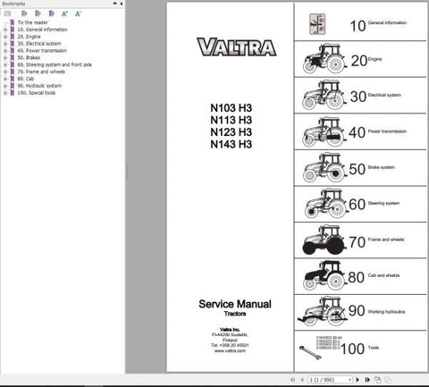 Unlock the full potential of your Valtra tractor with the comprehensive Service Manual for models N103H3, N113H3, N123H3, and N143H3. This PDF file is an essential resource for both seasoned operators and new owners, providing detailed insights into maintenance, troubleshooting, and repair procedures tailored specifically for your tractor.
