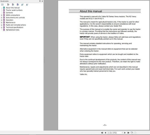 Discover the essential guide for your Valtra Tractor with the N122V and N142V Operator’s Manual in PDF format. This comprehensive manual is designed to provide you with all the necessary information to operate and maintain your tractor efficiently, ensuring optimal performance in the field.
