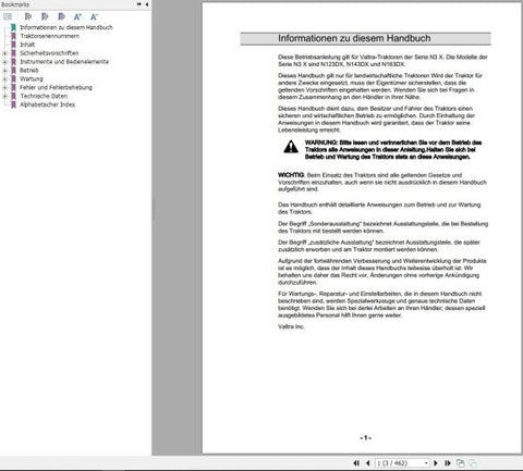 Discover the essential VALTRA Tractor Operator’s Manual for models N123DX, N143DX, and N163DX, available in a convenient PDF format. This comprehensive guide is designed to enhance your understanding of your tractor's features, ensuring optimal performance and longevity.