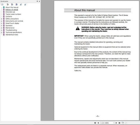 Discover the essential VALTRA TRACTOR N134D1B7, N1154ED1B7, N174D1B7 OPERATOR’S MANUAL (39920212) in a convenient PDF format. This comprehensive guide is designed to enhance your understanding and operation of these powerful tractors, ensuring you get the most out of your investment.