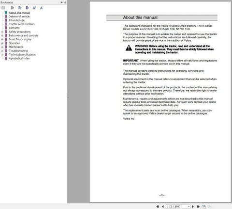 Discover the essential VALTRA TRACTOR N134D1C8, N1154ED1C8, N174D1C8 OPERATOR’S MANUAL (39934212) in a convenient PDF format. This comprehensive guide is designed to enhance your understanding and operation of these powerful tractors, ensuring you get the most out of your investment.
