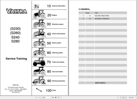 Unlock the full potential of your Valtra tractor with the comprehensive Service Training Manual for models S230, S240, S260, and S280. This PDF file is an essential resource for both new and experienced operators, providing in-depth insights into maintenance, troubleshooting, and operational best practices.