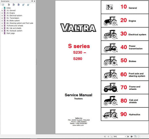 Discover the ultimate resource for your Valtra S230 to S280 tractors with the comprehensive Service Manual (39220212) in PDF format. This essential guide is designed to provide you with detailed insights into maintenance, troubleshooting, and repair procedures, ensuring your tractor operates at peak performance.