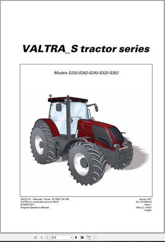 Discover the essential VALTRA TRACTOR S232, S262, S292, S322, and S352 Operator’s Manual, now available in a convenient PDF format. This comprehensive guide is designed to enhance your understanding and operation of these powerful tractors, ensuring you get the most out of your investment.