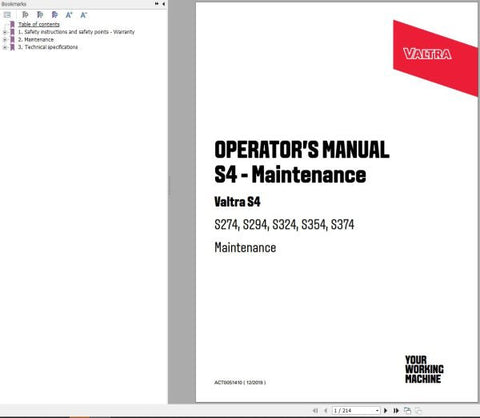 Unlock the full potential of your Valtra S274 to S374 tractor with our comprehensive Operator’s Manual, available in a convenient PDF format. This essential guide provides detailed instructions and insights to help you operate your tractor efficiently and safely, ensuring optimal performance in every task.