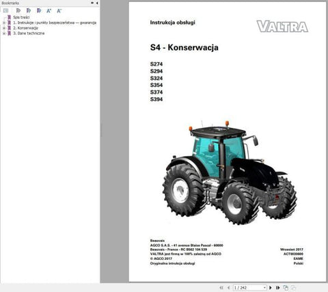 Discover the essential VALTRA TRACTOR S274 to S394 Operator’s Manual, now available in a convenient PDF format. This comprehensive guide is designed to enhance your understanding and operation of your VALTRA tractor, ensuring you get the most out of your investment.