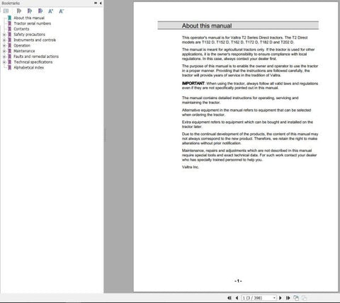 Discover the essential VALTRA Tractor T132D to T202D Operator’s Manual (39843216) in a convenient PDF format. This comprehensive guide is designed to enhance your understanding and operation of your VALTRA tractor, ensuring you get the most out of your investment.