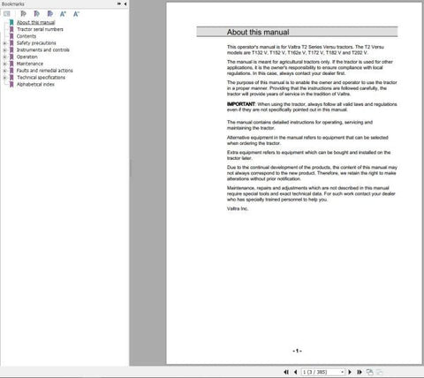 Discover the essential VALTRA TRACTOR T132V TO T202V OPERATOR’S MANUAL (39844216) in a convenient PDF format. This comprehensive guide is designed to enhance your understanding and operation of your Valtra tractor, ensuring you get the most out of your investment.