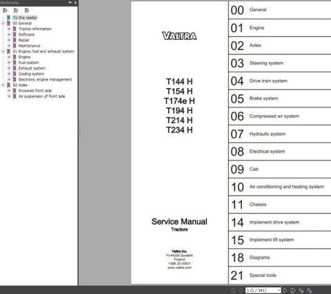 Unlock the full potential of your Valtra tractor with the comprehensive Engine and Axle Service Manual for models T144H, T154H, T174E H, T194 H, T214 H, and T234 H. This PDF file is an essential resource for both seasoned mechanics and DIY enthusiasts, providing detailed insights into maintenance and repair procedures tailored specifically for your tractor.