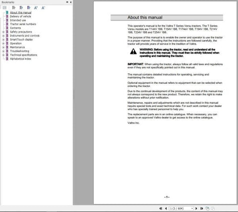 Enhance your Valtra tractor experience with the comprehensive Operator’s Manual for models T144V1B8 to T254V1B8. This PDF file, catalog number 39931212, serves as an essential resource for both new and seasoned operators, providing detailed insights into the functionality and maintenance of your tractor.