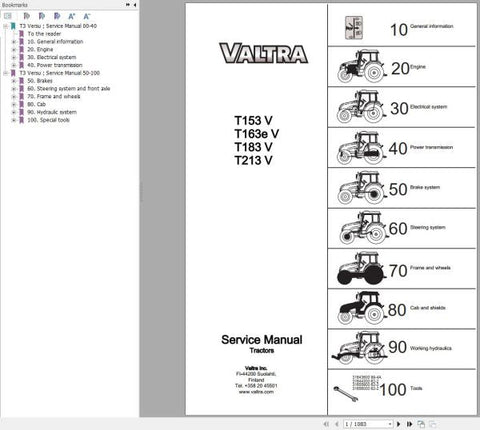 Unlock the full potential of your Valtra tractor with the comprehensive Service Manual for models T153V, T163EV, T183V, and T213V. This PDF file is an essential resource for both seasoned professionals and DIY enthusiasts, providing detailed insights into maintenance, troubleshooting, and repair procedures tailored specifically for your tractor.
