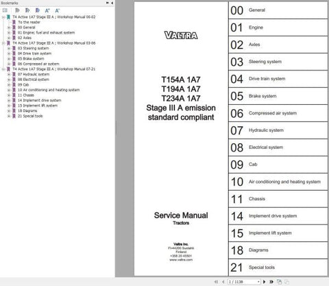 Discover the ultimate resource for maintaining your Valtra Tractor with the T154A1A7, T194A1A7, and T234A1A7 Stage IIIA Service Manual (PDF File). This comprehensive guide is designed to provide you with all the essential information needed to keep your tractor running smoothly and efficiently.