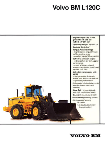 Unlock the full potential of your VOLVO BM L120C Wheel Loader with our comprehensive 2020 PDF manual. This digital guide is designed to provide you with essential information, including detailed specifications, maintenance tips, and operational guidelines, ensuring your equipment runs smoothly and efficiently. Perfect for both seasoned operators and newcomers, this manual is an invaluable resource that enhances your productivity and extends the lifespan of your loader. Download your copy today and take the 