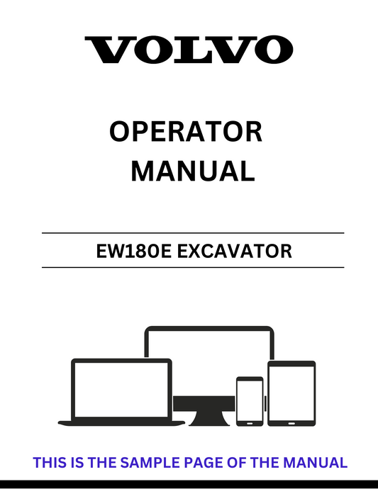 Unlock the full potential of your Volvo EW180E Excavator with our comprehensive Operator Manual in PDF format. This essential guide provides detailed instructions and insights to ensure optimal performance and safety while operating your machine.