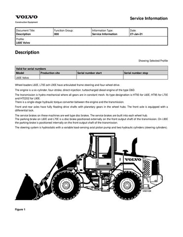 Unlock the full potential of your VOLVO L60E Wheel Loader with the comprehensive 2021 Service Manual in PDF format. This essential guide provides detailed maintenance procedures, troubleshooting tips, and technical specifications to ensure your equipment operates at peak performance. With easy navigation and clear illustrations, you can quickly find the information you need to keep your loader running smoothly and efficiently. Invest in this invaluable resource today and enhance the longevity and 
