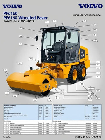 Discover the essential VOLVO PF6160 Wheeled Paver Parts Catalog Manual, designed specifically for serial numbers 197505-999999. This comprehensive PDF file serves as a vital resource for maintenance and repair, ensuring your equipment operates at peak performance.