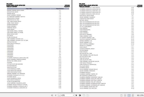 Discover the essential resource for maintaining your Willmar Liquid Sprayer Eagle 8500 with the comprehensive Parts Catalog Manual (WRP0409) in PDF format. This manual is meticulously designed to provide you with detailed diagrams and part numbers,