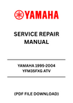Unlock the full potential of your Yamaha YFM35FXG ATV with our comprehensive 1995-2004 Service Repair Manual. This PDF file is your ultimate guide to maintaining and repairing your vehicle, ensuring it runs smoothly and efficiently for years to come.