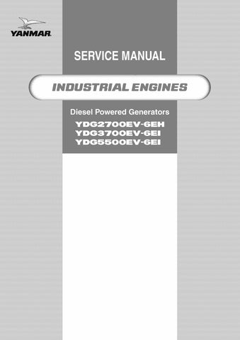 YANMAR YDG2700, YDG3700, YDG5500 DIESEL ENGINE WORKSHOP SERVICE REPAIR MANUAL - PDF FILE DOWNLOAD