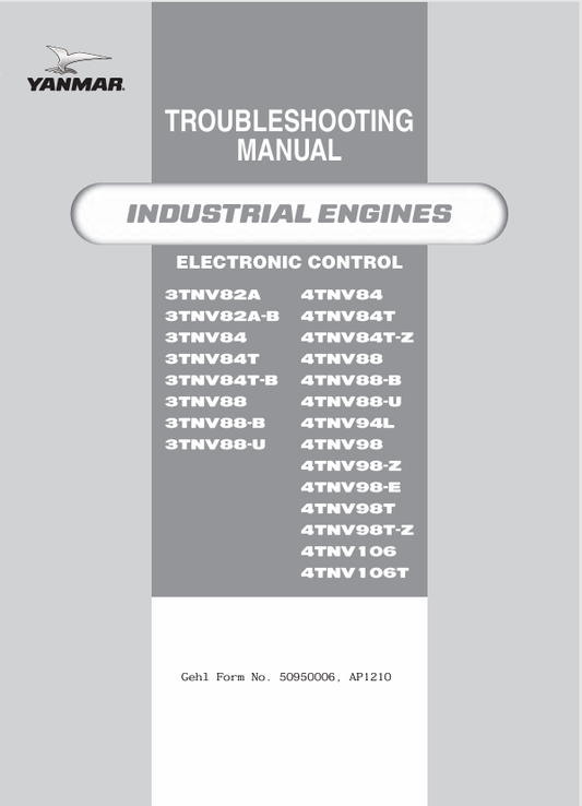 YANMAR 3TNV, 4TNV (50950006) TROUBLESHOOTING MANUAL - PDF FILE