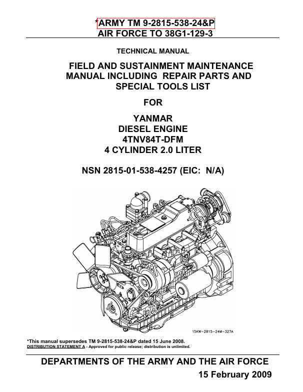 YANMAR 4TNV84T (2815-01-538-4257) TECHNICAL MANUAL - PDF FILE