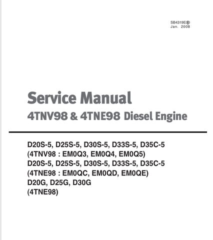 YANMAR 4TNV98, 4TNE98 (SB4319E00) SERVICE MANUAL - PDF FILE