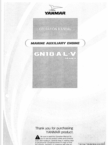 YANMAR 6N18 (06-6N18(A)-V-H-22E) OPERATION MANUAL - PDF FILE