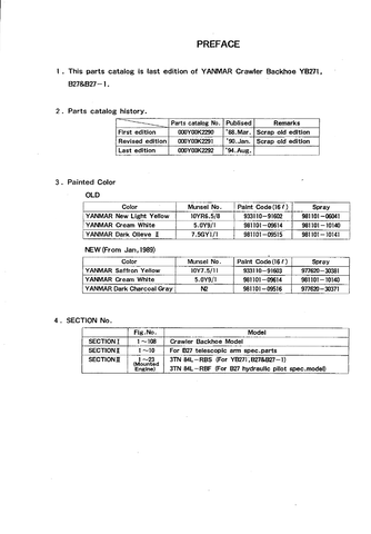 Yanmar YB271, B27, B27-1 Crawler Backhoe Parts Catalogue Manual Y00K2292 - PDF File Download