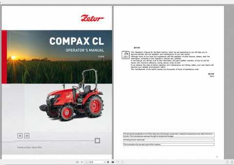 Discover the essential ZETOR TRACTOR COMPAX CL Operator’s Manual, available in a convenient PDF format. This comprehensive guide covers models 35 and 40,