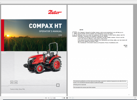 Discover the essential ZETOR TRACTOR COMPAX HT Operator’s Manual, available in a convenient PDF format. This comprehensive guide covers models 35 and 40, providing you with all the necessary information to operate and maintain your tractor efficiently.