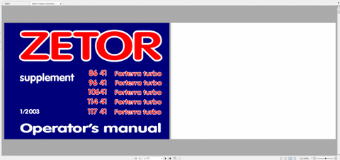 Discover the essential Zetor Tractor Forterra Operator’s Manual, available in a convenient PDF format. This comprehensive guide covers models 86-41, 96-41, 106-41, 114-41, and 117-41, ensuring you have all the information you need at your fingertips.