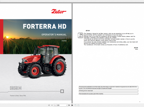 Discover the essential Zetor Tractor Forterra HD Operator’s Manual, designed specifically for models 130, 140, and 150 from 2020. This comprehensive PDF file serves as your go-to resource for understanding the features,