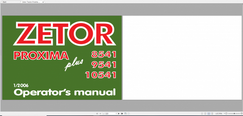 Discover the essential ZETOR TRACTOR PROXIMA PLUS Z Operator’s Manual, specifically designed for models 8541, 9541, and 10541, Tier II (2006). This comprehensive PDF file serves as your go-to resource for understanding the intricacies of your tractor,
