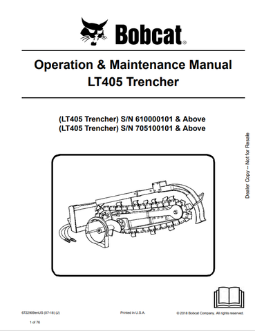  Discover the comprehensive BOBCAT LT405 Trencher Operation & Maintenance Manual (6722909) in PDF format. Essential for effective operation and upkeep.
