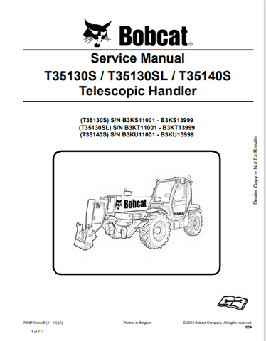 Access the comprehensive service manual for BOBCAT T35130S, T35130SL, and T35140S telescopic handlers. Download the PDF file for expert maintenance guidance.