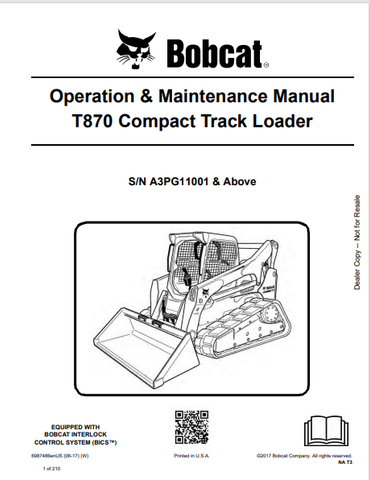 Discover the comprehensive operation and maintenance manual for the Bobcat T870 Compact Track Loader. Download the PDF file for essential insights and guidelines.