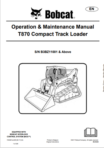 Discover the comprehensive operation and maintenance manual for the Bobcat T870 Compact Track Loader. Download the PDF file for essential insights and guidelines.