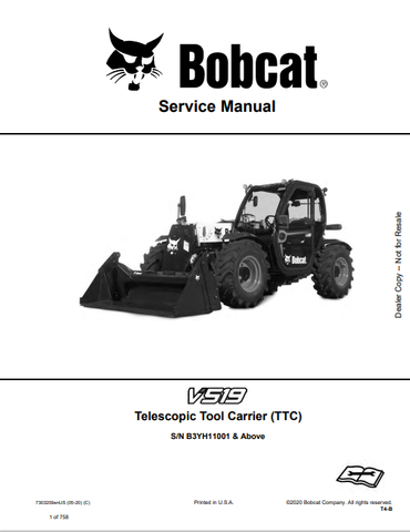  Access the comprehensive service manual for the BOBCAT V519 Telescopic Tool Carrier (TTC). Download the PDF file for detailed maintenance and repair guidance.