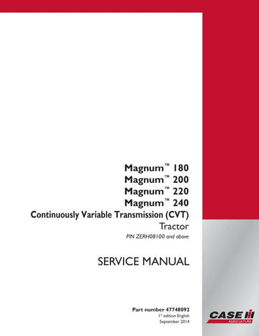 Discover the ultimate resource for maintaining your CASE MAGNUM 180, 200, 220, and 240 tractors with the comprehensive Service Manual (Part Number: 47748092). This essential guide is designed to provide you with detailed instructions and insights, ensuring your tractor operates at peak performance.