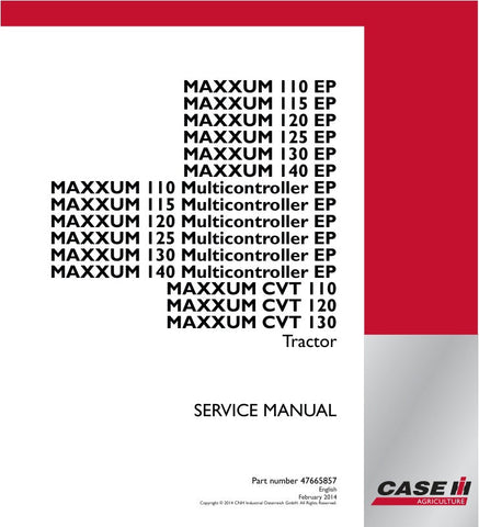 Enhance your maintenance routine with the CASE MAXXUM 110, 115, 120, 125, 130, 140 Tractor Service Manual (Part No. 47665857). This comprehensive guide is designed specifically for these models, ensuring you have the right information at your fingertips to keep your tractor running smoothly.