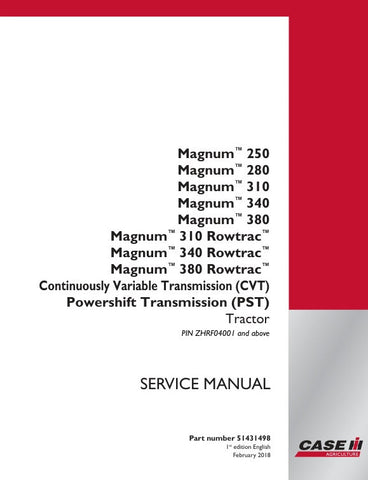 CASE MAGNUM 250, 280, 310, 340, 380 ROWTRAC TRACTOR SERVICE MANUAL -  51431498