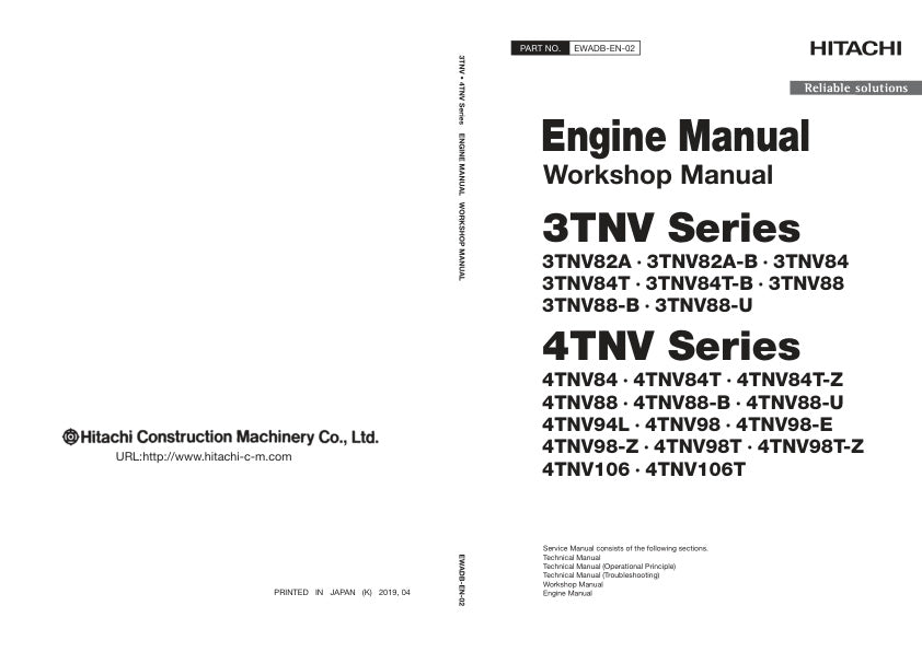 HITACHI 3TNV, 4TNV SERIES ENGINE SERVICE MANUAL EWADB-EN-02 - PDF FILE
