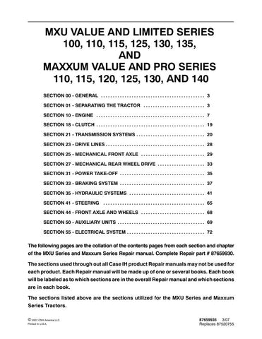 Discover the ultimate resource for maintaining your CASE tractor with the CASE 110, 115, 120, 125, 130, 135, 140 Tractor Service Manual (Part Number: 87659935). This comprehensive guide is designed to provide you with detailed instructions and insights, ensuring your tractor operates at peak performance.