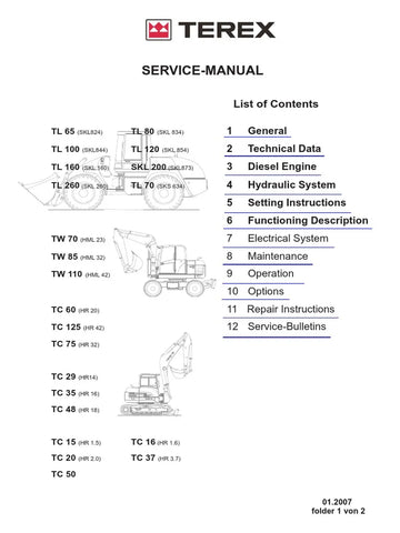 Terex tC50 Excavator Workshop Service Repair Manual Instant Download